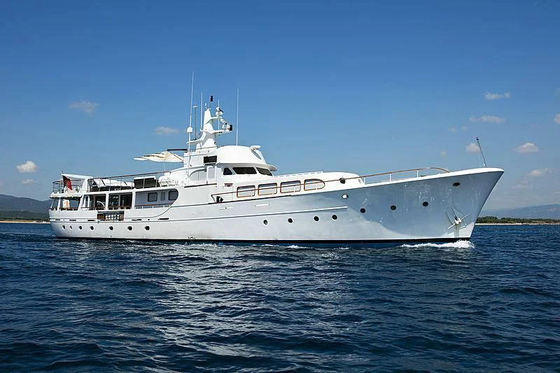 a white boat in the water aboard LADY JERSEY Yacht for Charter
