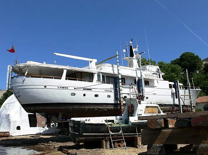 a boat docked at a pier aboard LADY JERSEY Yacht for Charter