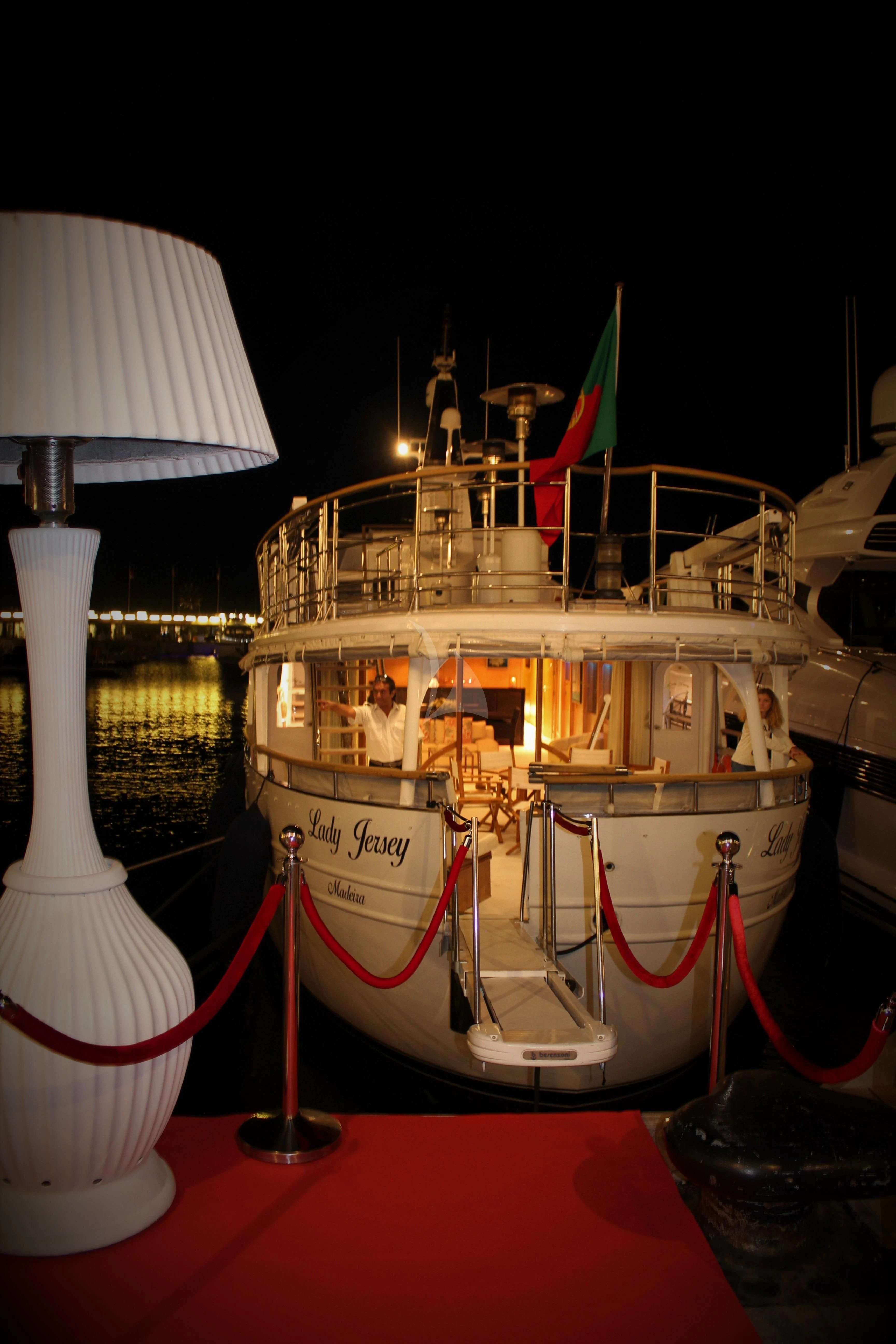a boat on a table aboard LADY JERSEY Yacht for Charter