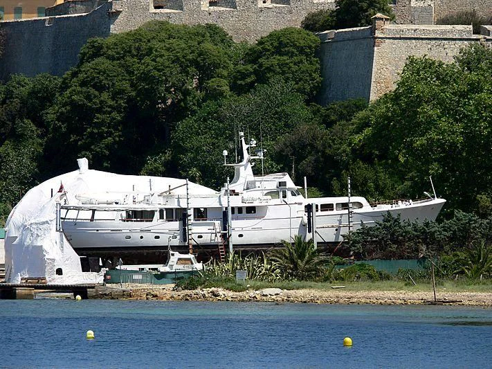 a group of boats are parked in a harbor aboard LADY JERSEY Yacht for Charter