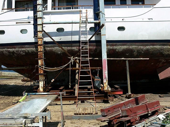 a boat with a ladder aboard LADY JERSEY Yacht for Charter