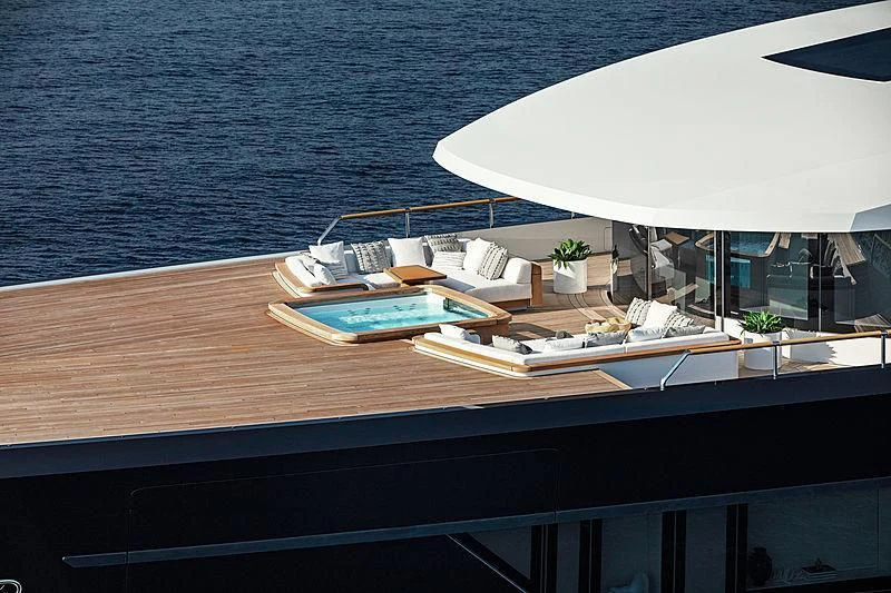 a table with papers and a umbrella aboard LONIAN Yacht for Sale