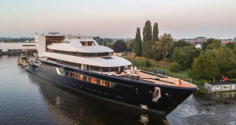 a large ship docked aboard LONIAN Yacht for Sale