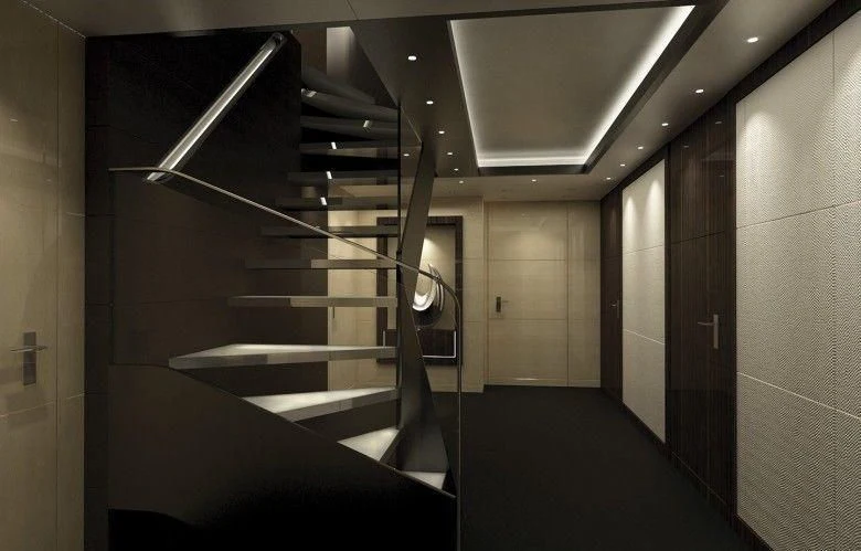 a hallway with a glass door aboard MARYAH Yacht for Sale