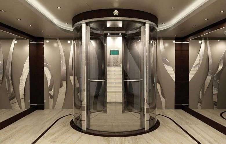 a large room with glass doors aboard MARYAH Yacht for Sale