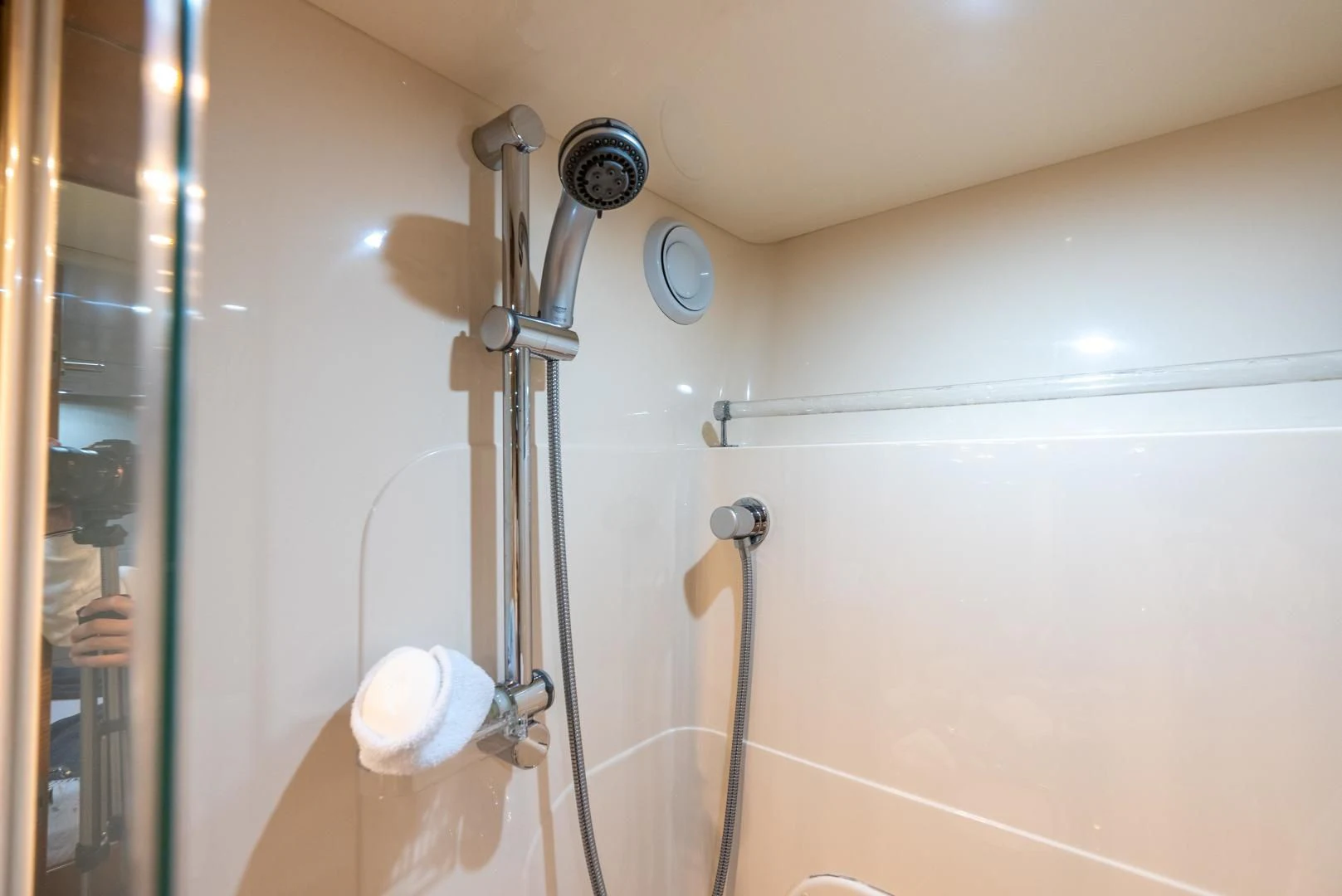 a shower with a glass door aboard STARFIRE Yacht for Sale