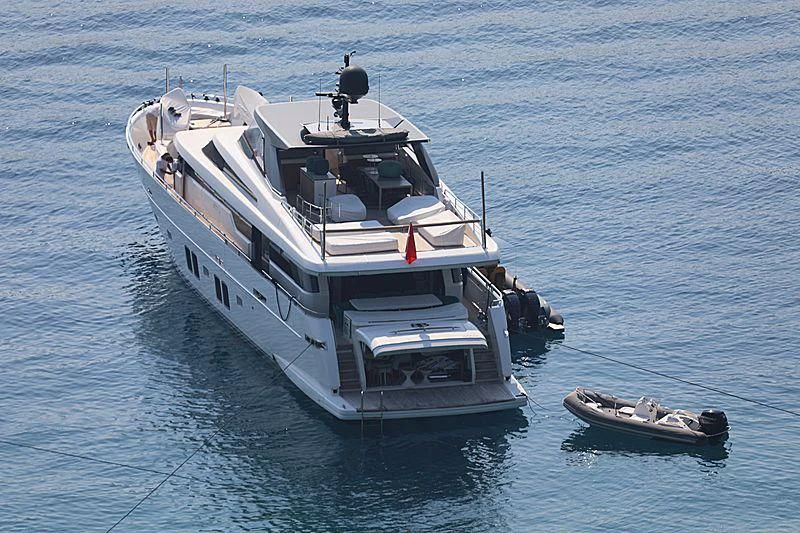 a boat with a smaller boat on it aboard FRIDAY Yacht for Sale