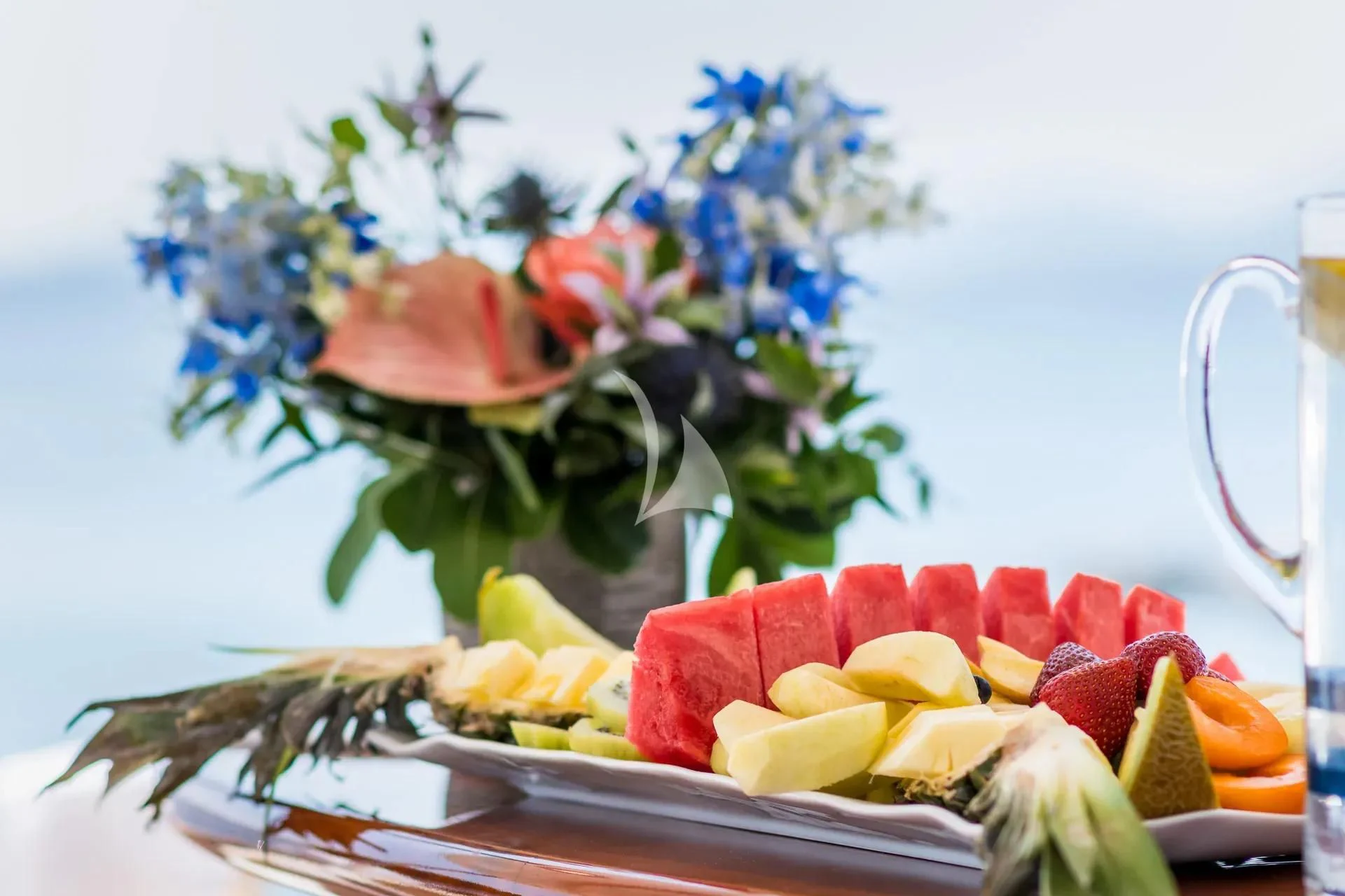 a glass bowl with flowers aboard ENDLESS SUMMER Yacht for Sale