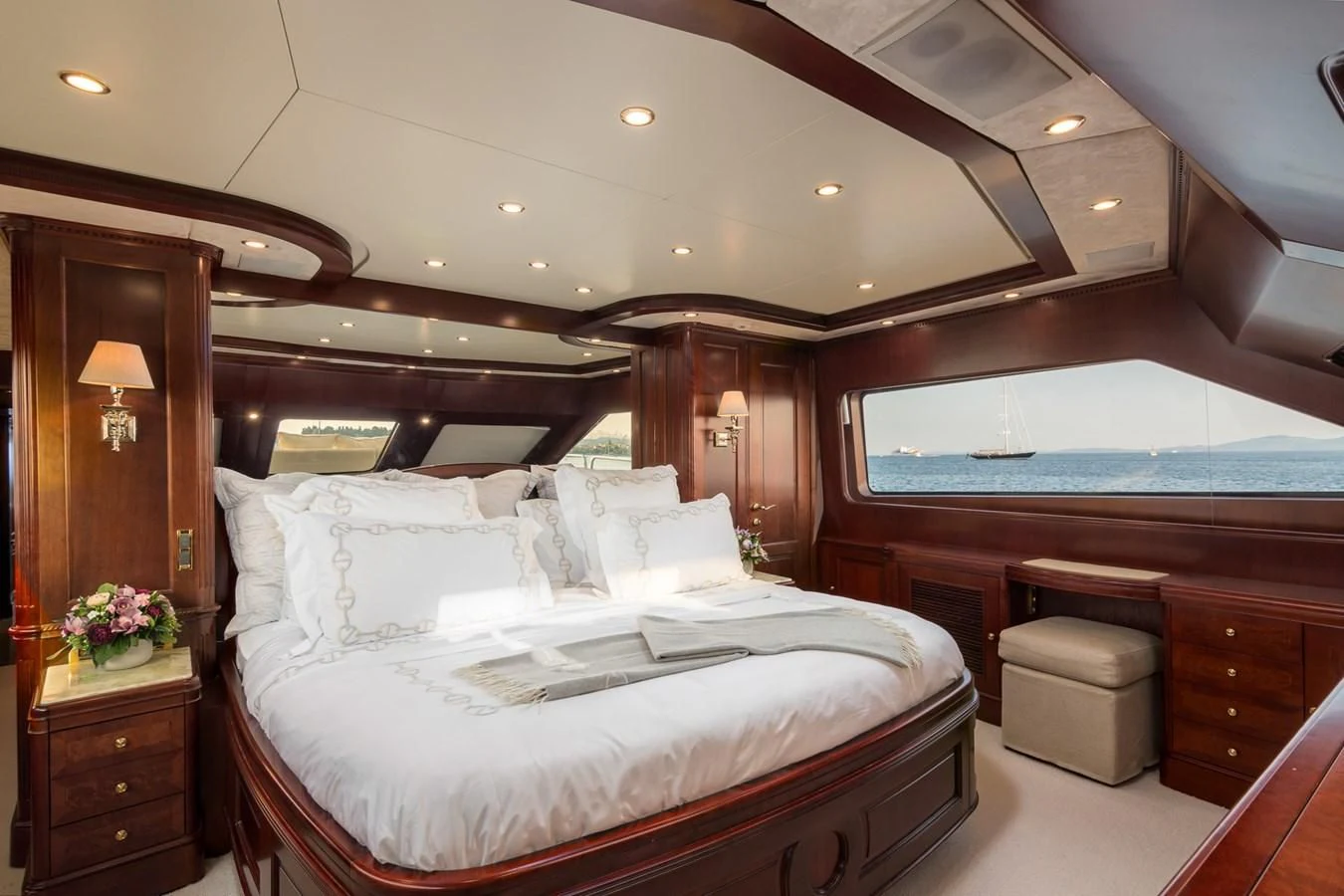 a bed in a room aboard ENDLESS SUMMER Yacht for Sale
