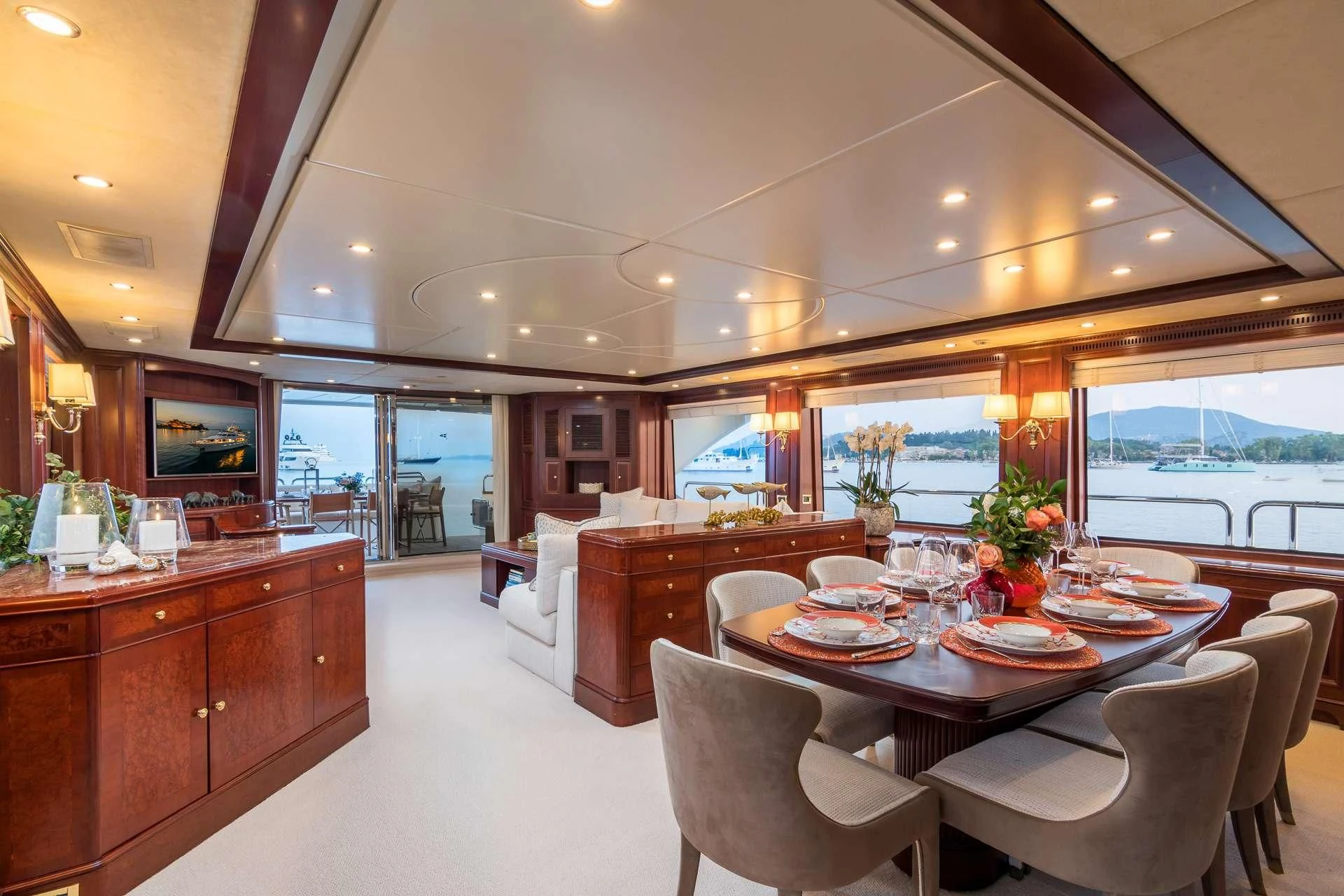 a large kitchen with a dining table aboard ENDLESS SUMMER Yacht for Sale