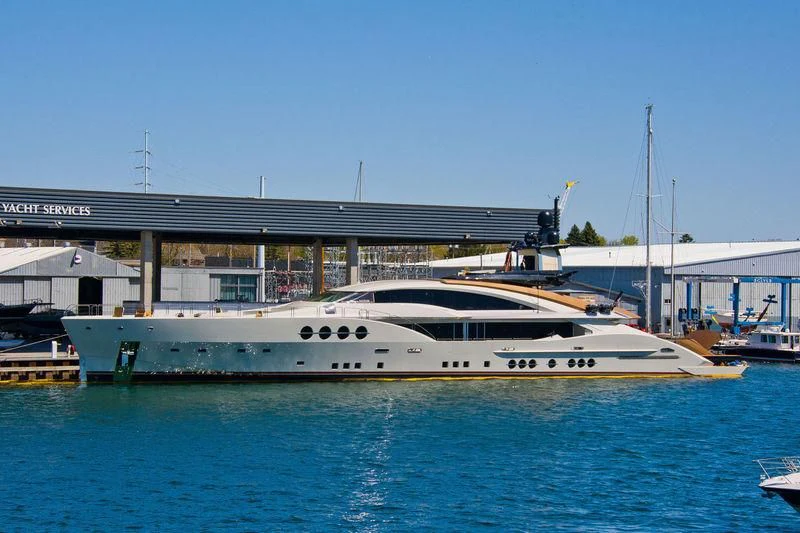 a boat in a harbor aboard LADY M Yacht for Sale