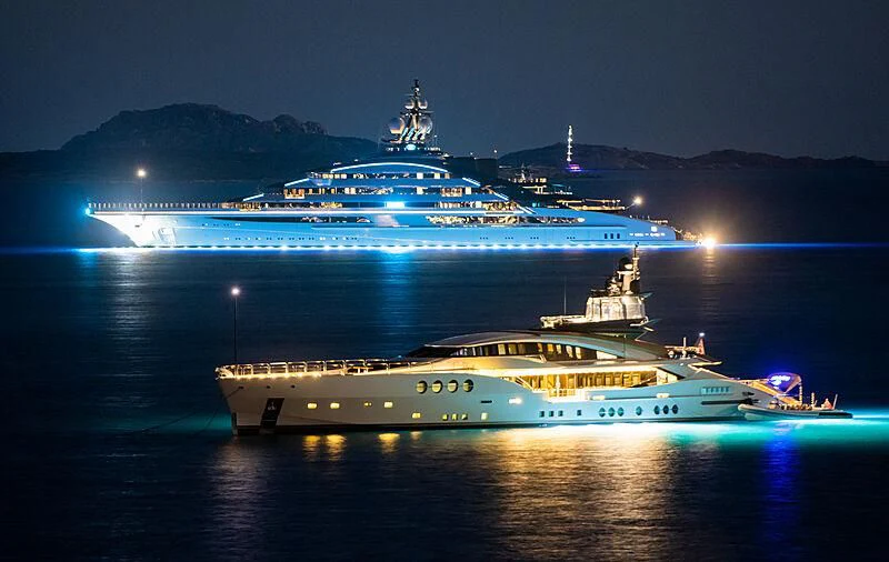 a large cruise ship in the water aboard LADY M Yacht for Sale