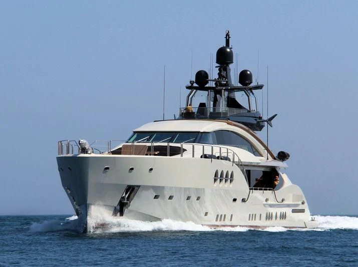 a large white boat aboard LADY M Yacht for Sale