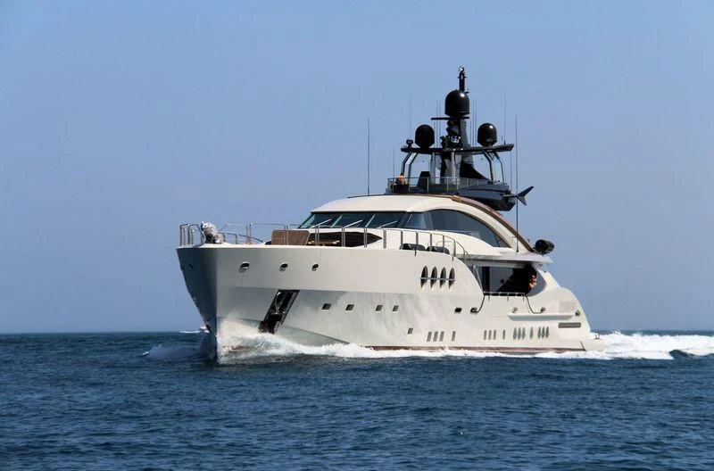 a large white boat aboard LADY M Yacht for Sale