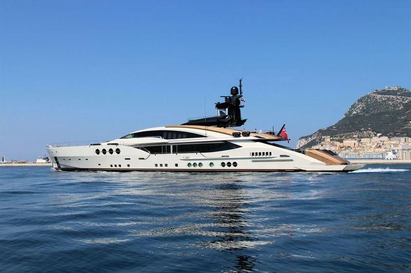 a white yacht in the water aboard LADY M Yacht for Sale