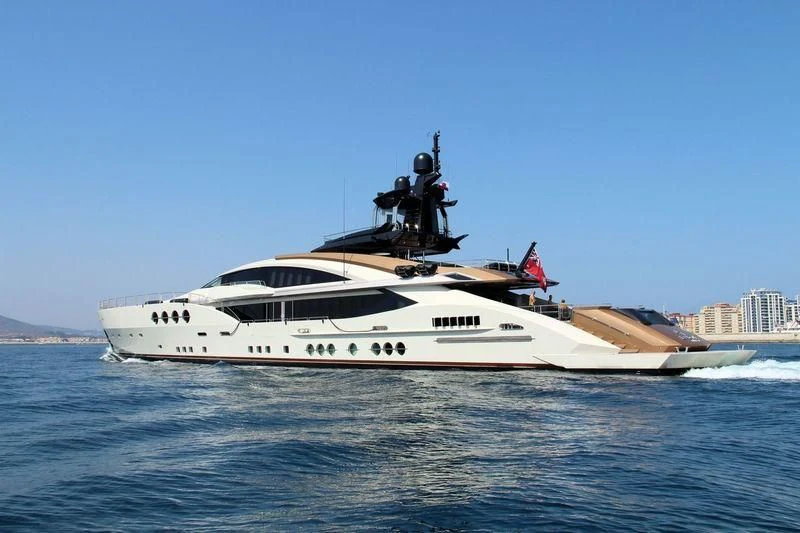 a white yacht in the water aboard LADY M Yacht for Sale