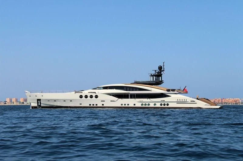 a white yacht in the water aboard LADY M Yacht for Sale