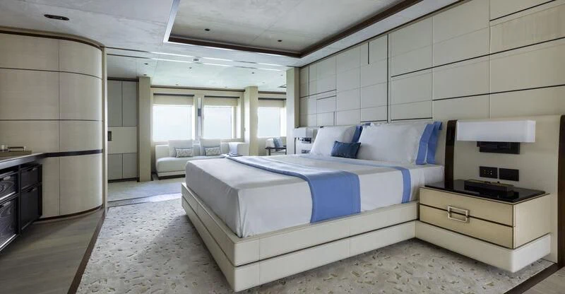 a room with a bed and a desk aboard ZAZOU Yacht for Sale