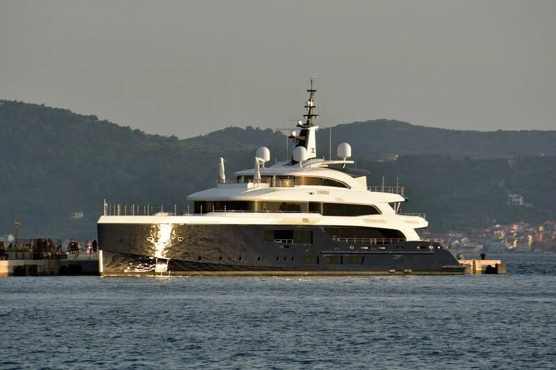 a large ship on the water aboard ZAZOU Yacht for Sale
