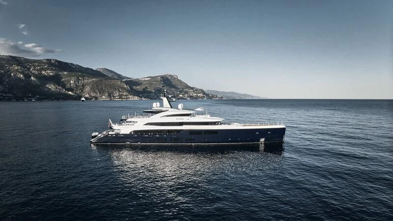 a large ship in the water aboard ZAZOU Yacht for Sale