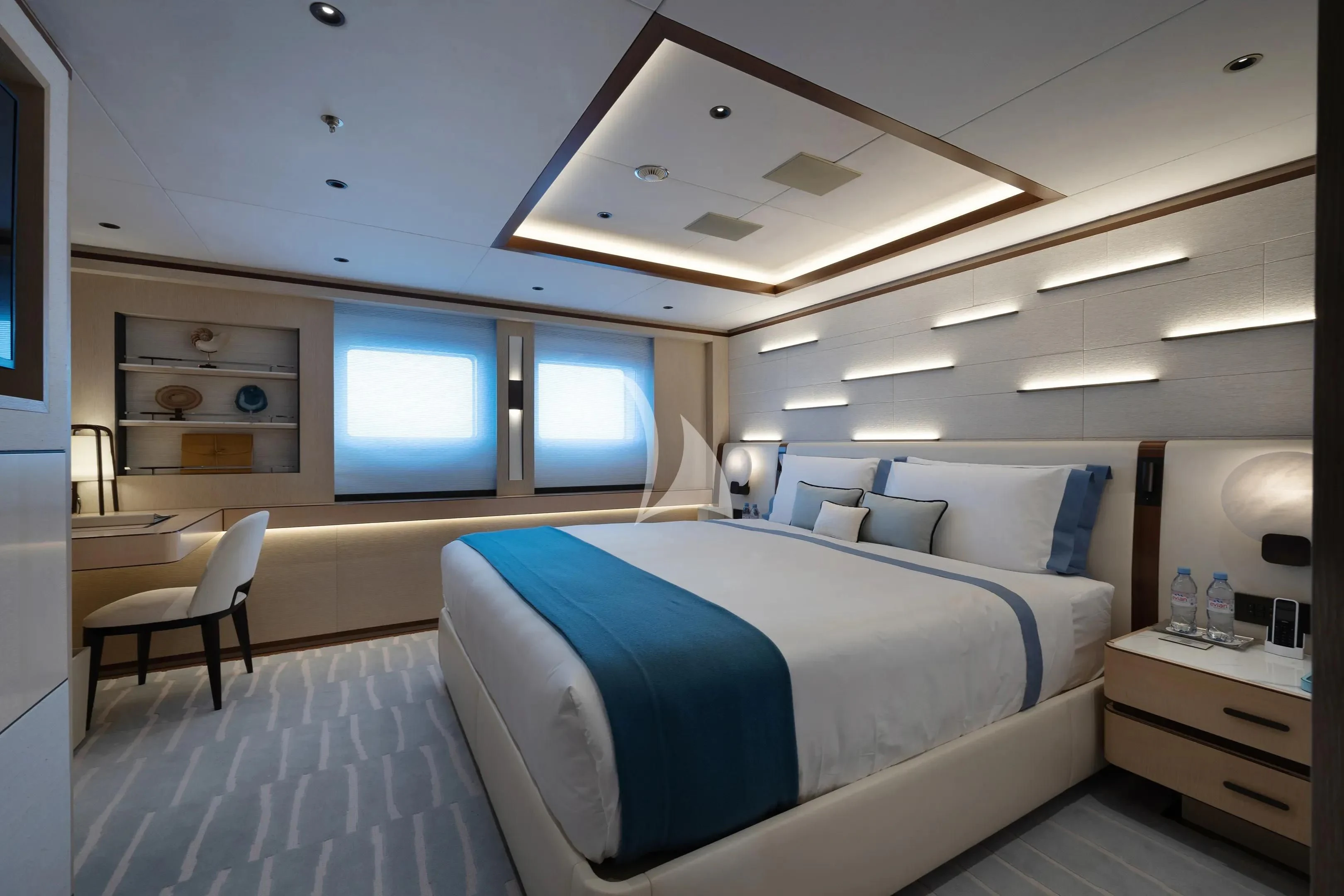 a room with a bed and a desk aboard ZAZOU Yacht for Sale