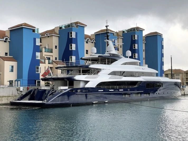 a large boat in the water aboard ZAZOU Yacht for Sale