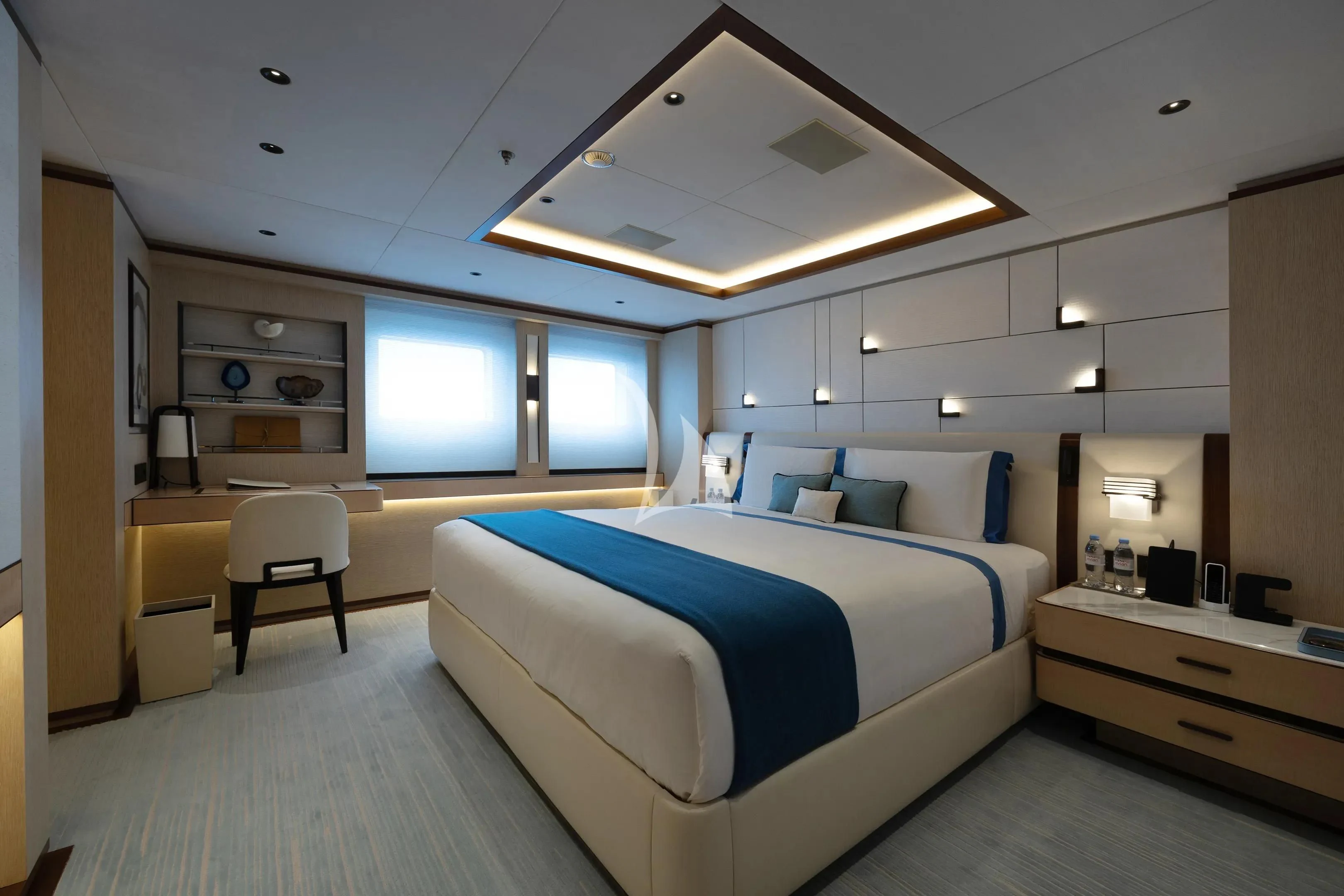 a room with a bed and a chair aboard ZAZOU Yacht for Sale