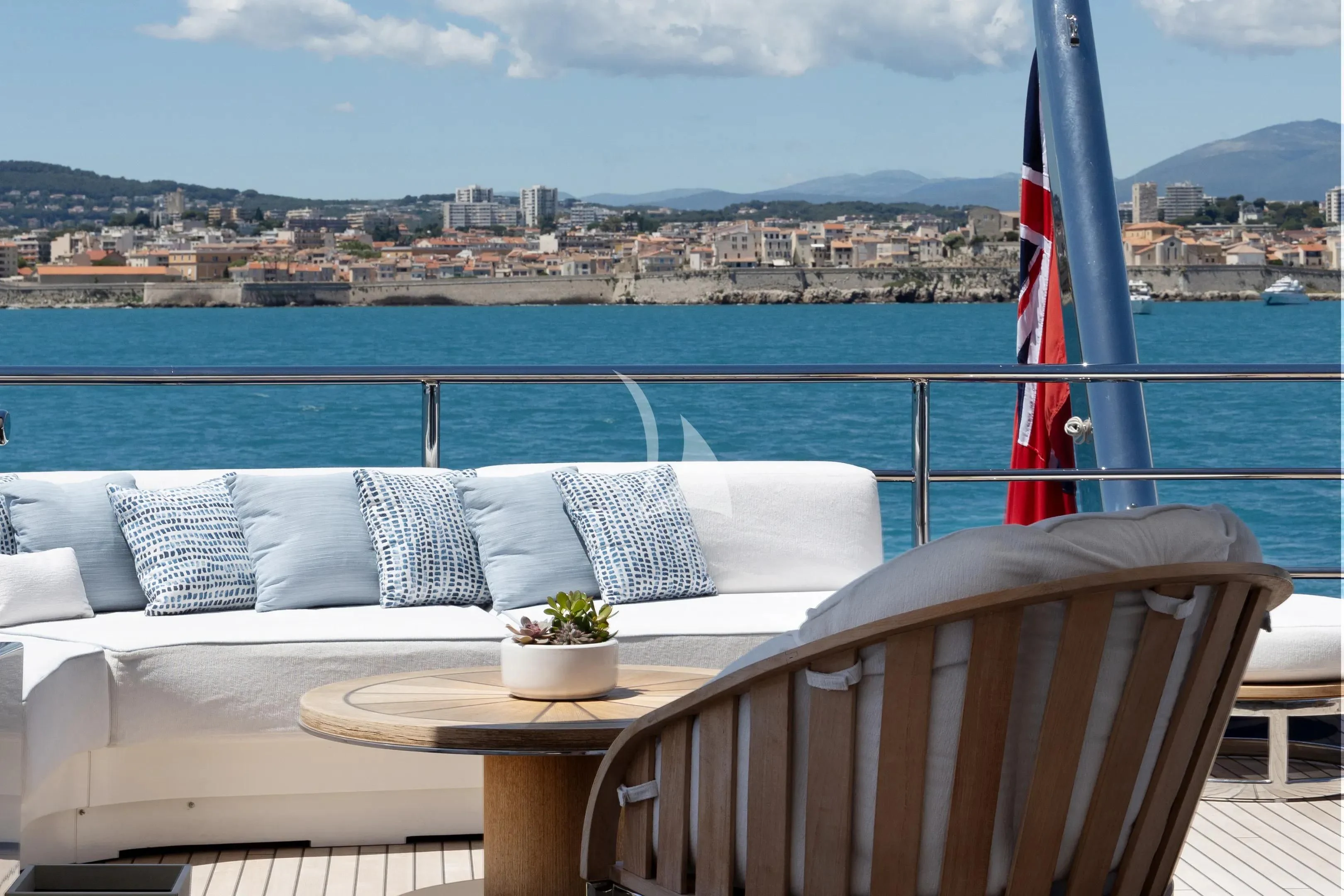 a table with a flag on it aboard ZAZOU Yacht for Sale