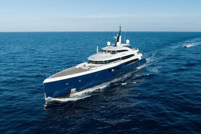 a large white ship in the water aboard ZAZOU Yacht for Sale