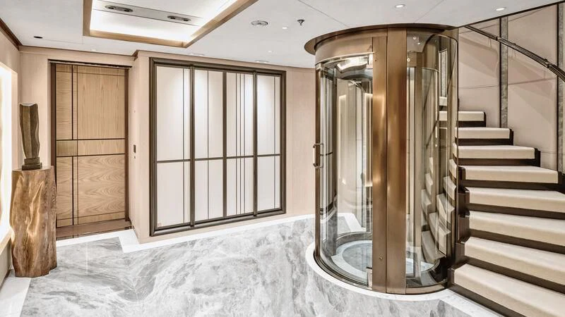 a room with a glass door aboard ZAZOU Yacht for Sale