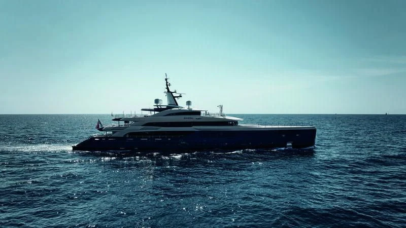 a large ship in the water aboard ZAZOU Yacht for Sale