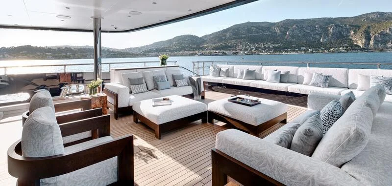 a living room with a large patio aboard ZAZOU Yacht for Sale