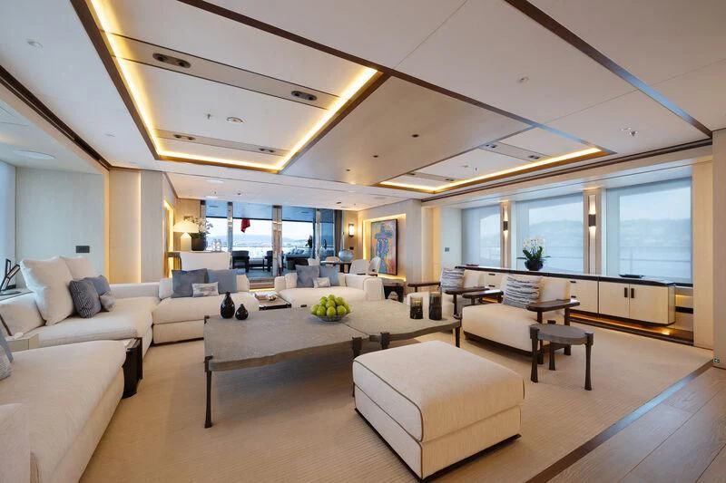 a living room with a large window aboard ZAZOU Yacht for Sale