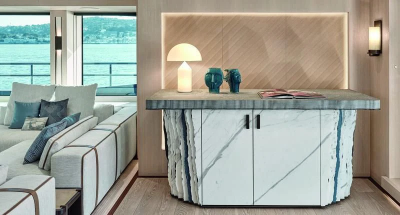 a room with a bed and a couch aboard ZAZOU Yacht for Sale