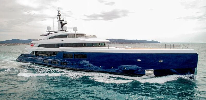 a large white boat in the water aboard ZAZOU Yacht for Sale