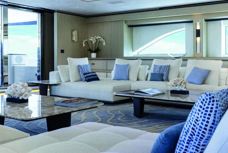 a living room with a large window aboard ZAZOU Yacht for Sale