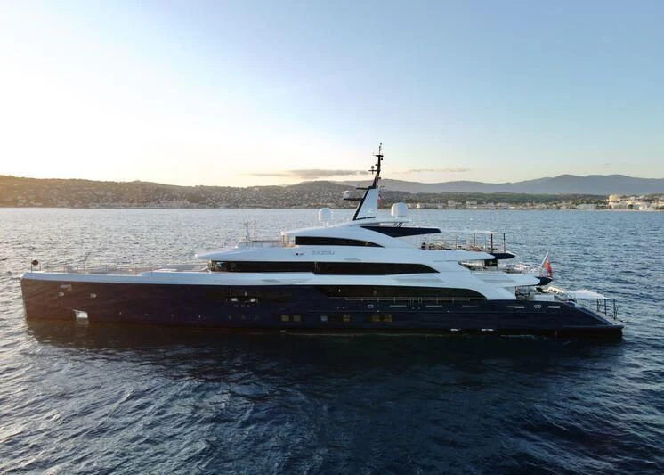 a large ship in the water aboard ZAZOU Yacht for Sale