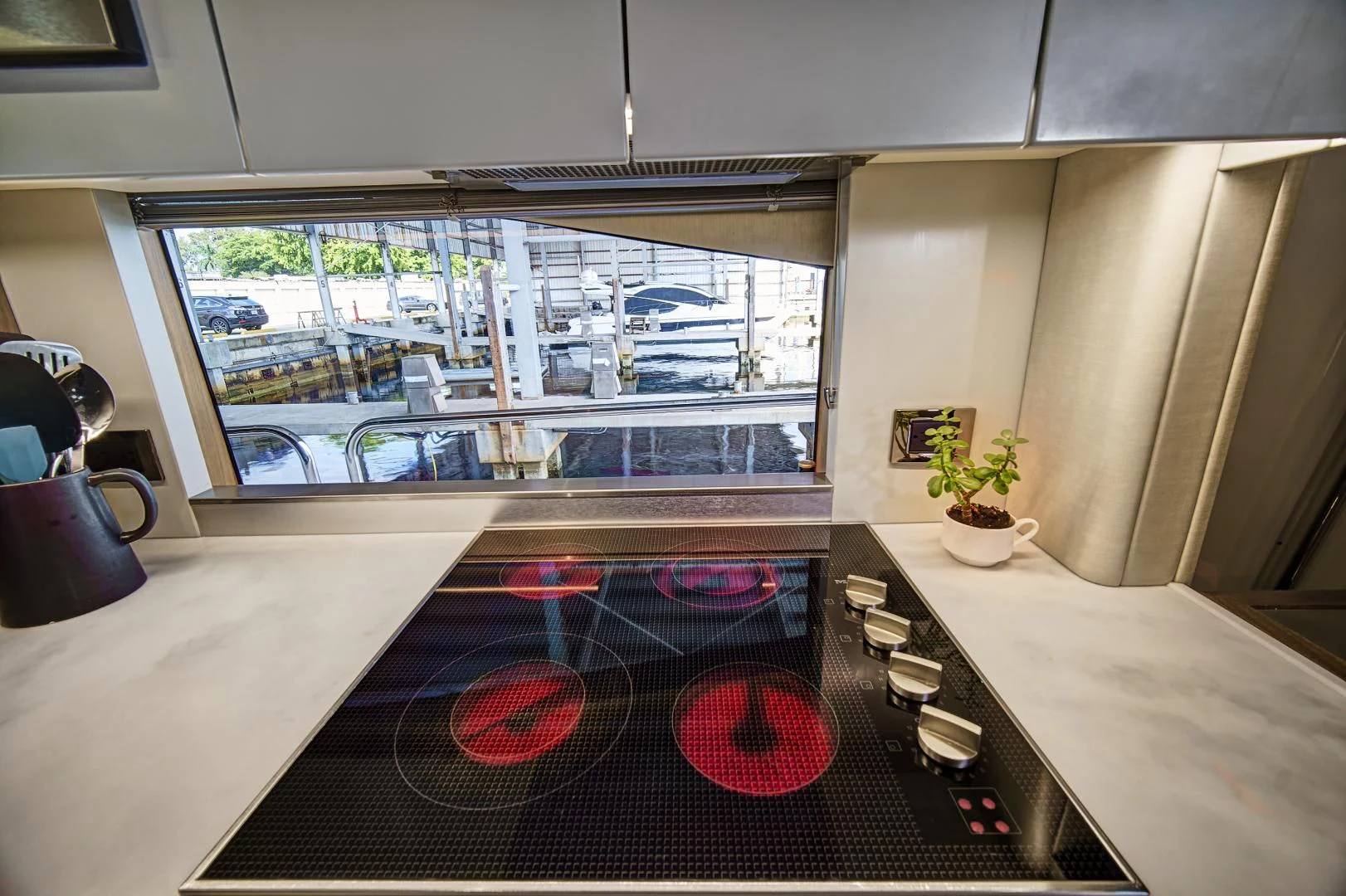 a room with a large window aboard 'S NOON SOMEWHERE Yacht for Sale