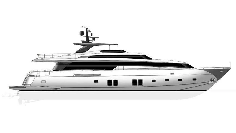 a white and black boat aboard NEVER SAY NEVER Yacht for Sale