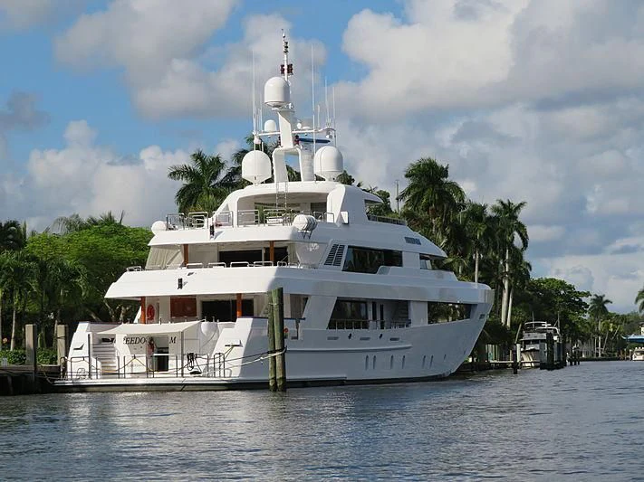 a large white boat on the water aboard VALHALLA Yacht for Sale