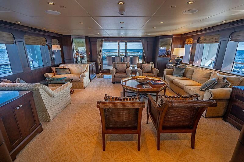 a living room with a large window aboard VALHALLA Yacht for Sale
