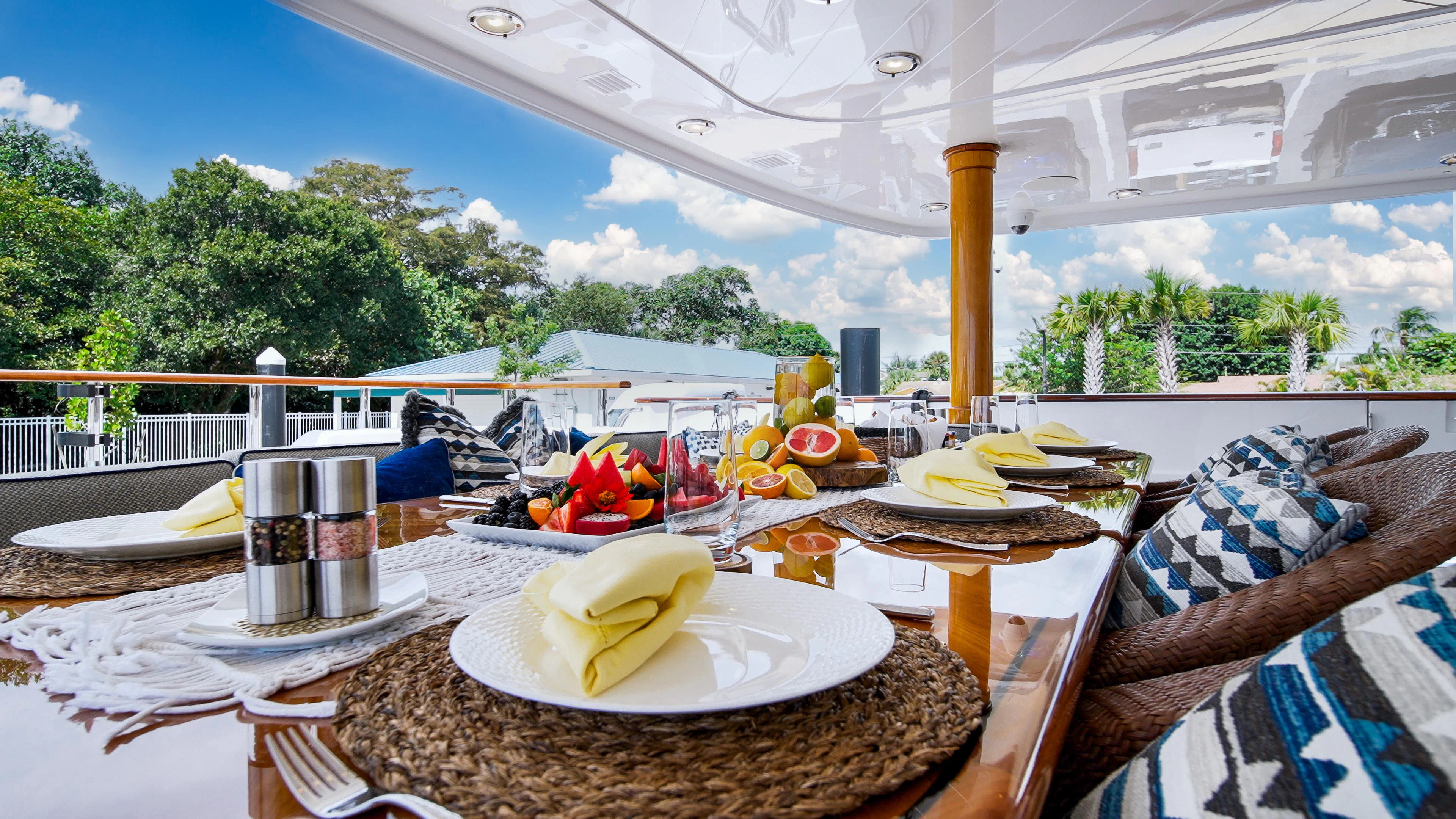 a table with food on it aboard VALHALLA Yacht for Sale