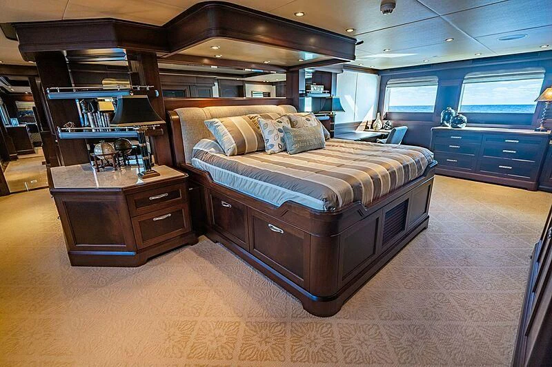 a bed in a room aboard VALHALLA Yacht for Sale