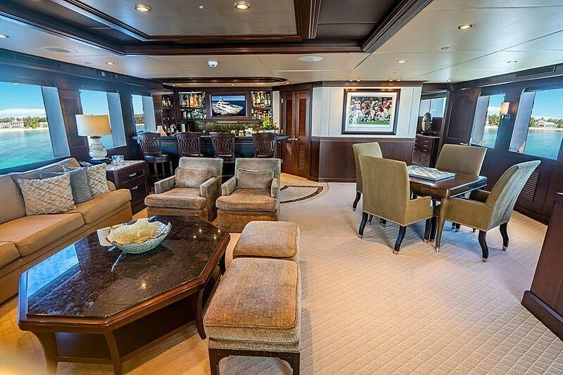 a living room with a large window aboard VALHALLA Yacht for Sale