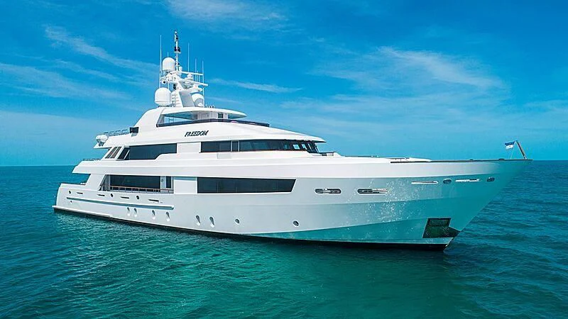 a white yacht in the water aboard VALHALLA Yacht for Sale