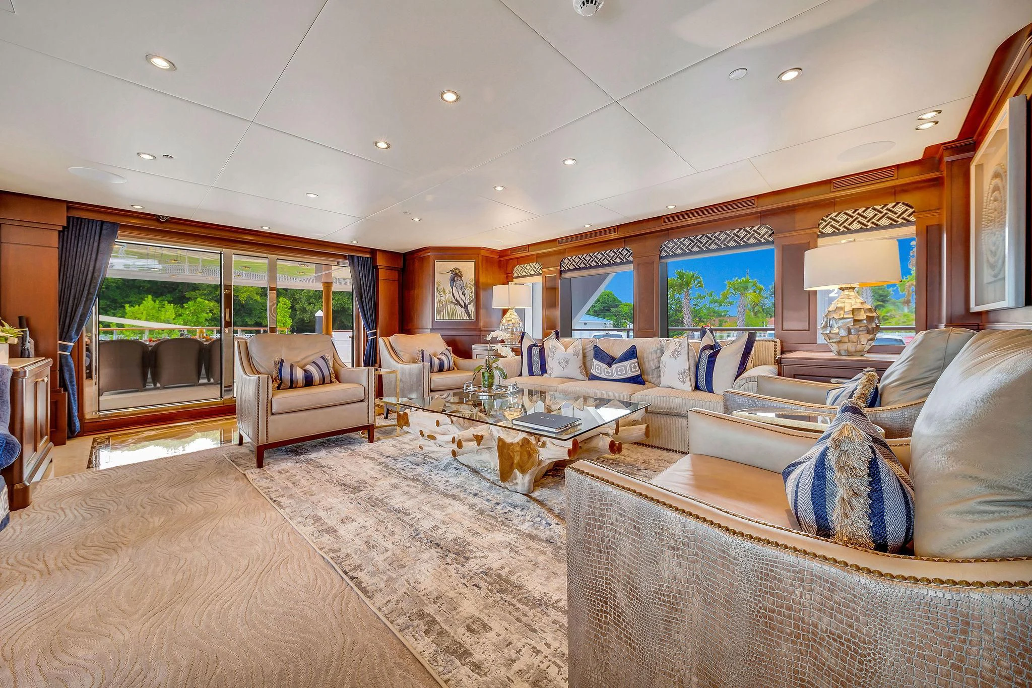 a living room with a large window aboard VALHALLA Yacht for Sale