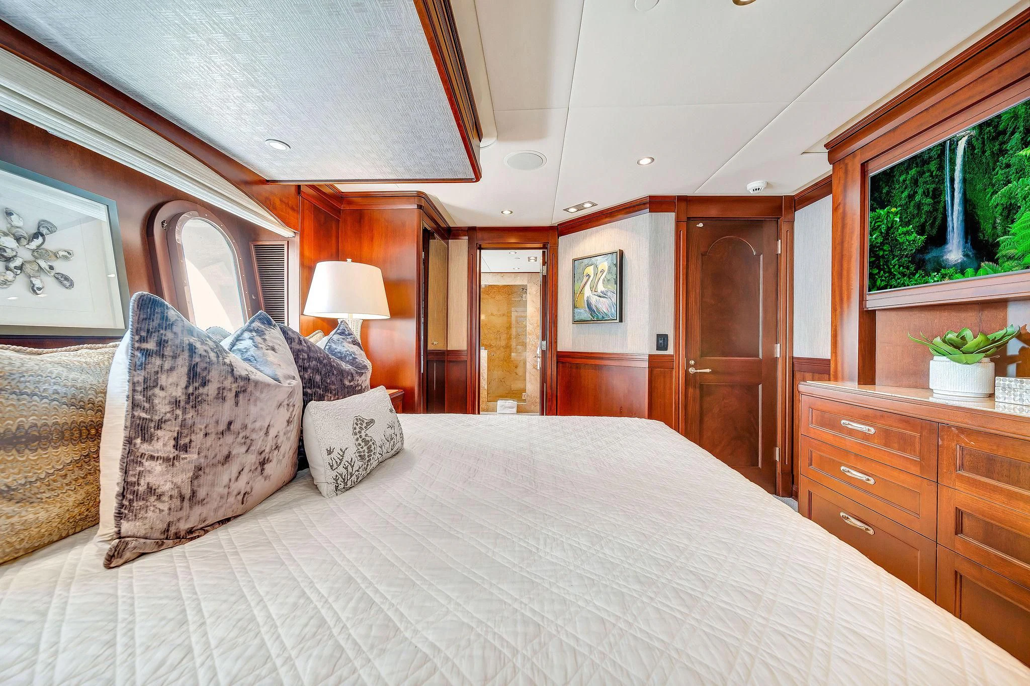 a large bed in a room aboard VALHALLA Yacht for Sale