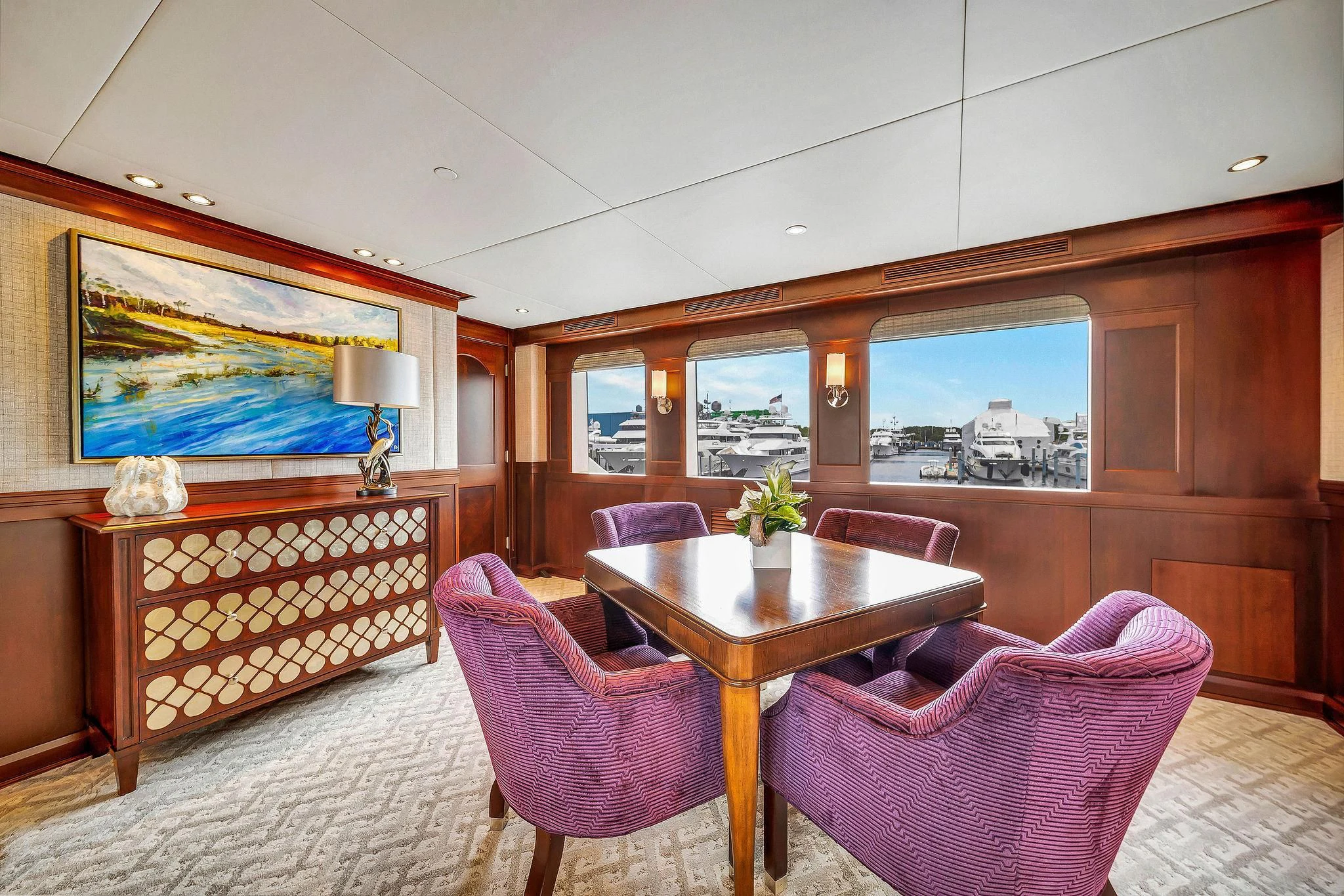 a room with a table and chairs aboard VALHALLA Yacht for Sale