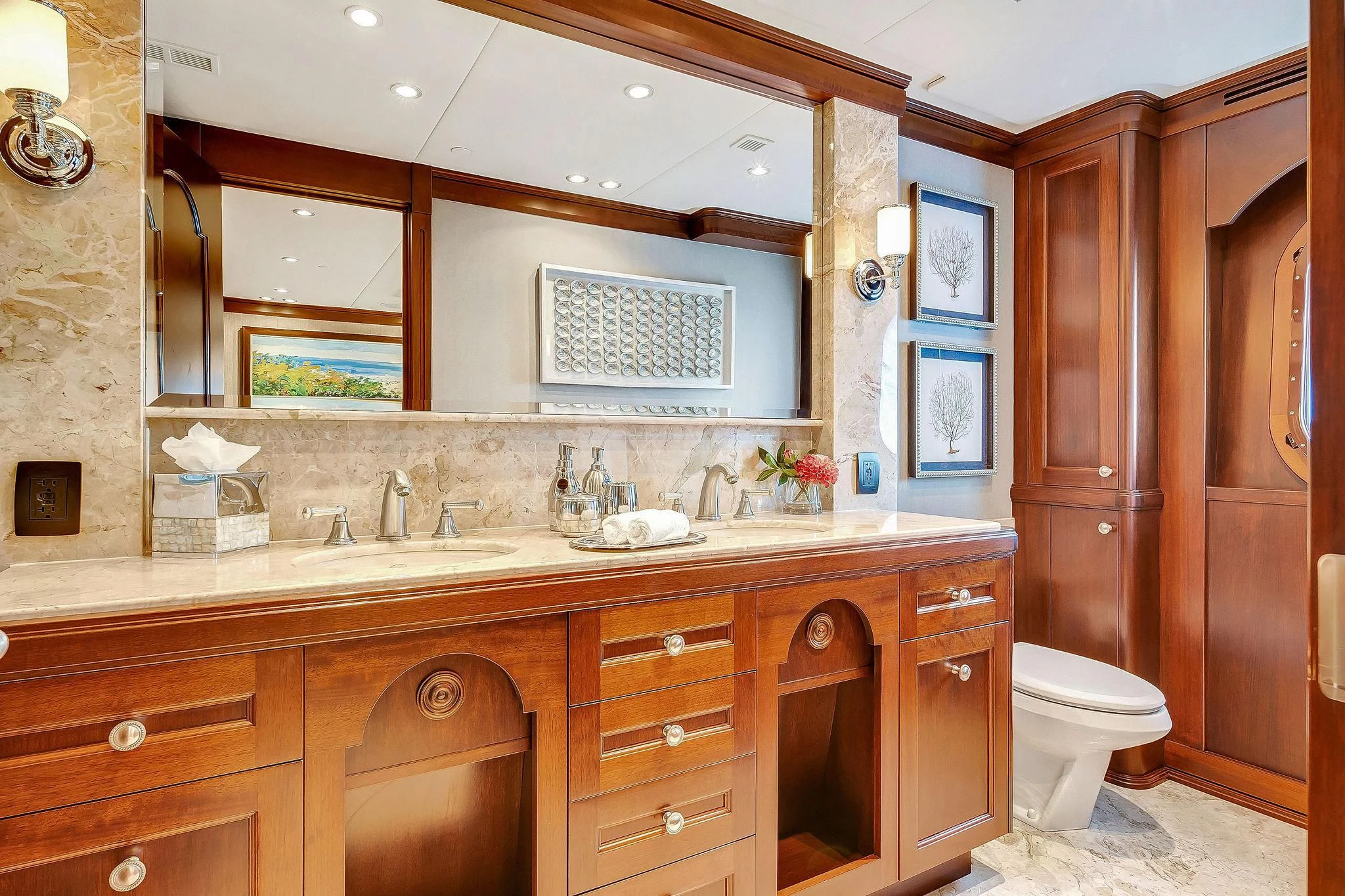 a bathroom with a large mirror aboard VALHALLA Yacht for Sale