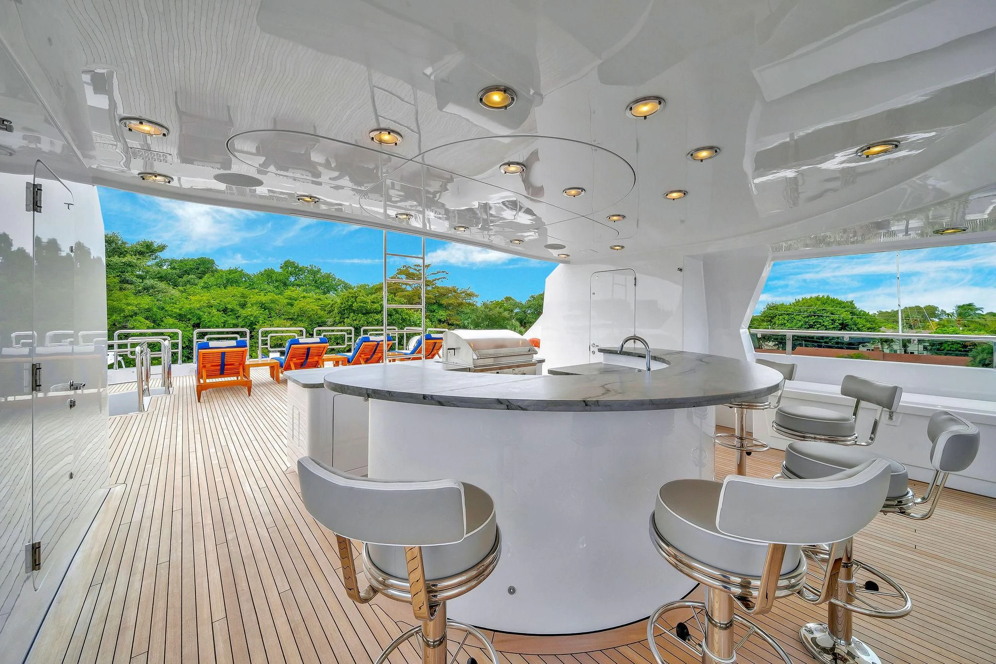 a room with tables and chairs aboard VALHALLA Yacht for Sale